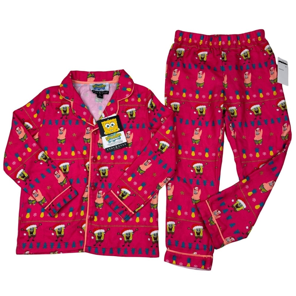 Andy & Evan Spongebob‎ Squarepants Kids Pajama Set Size 4T Pink Christmas Cozy